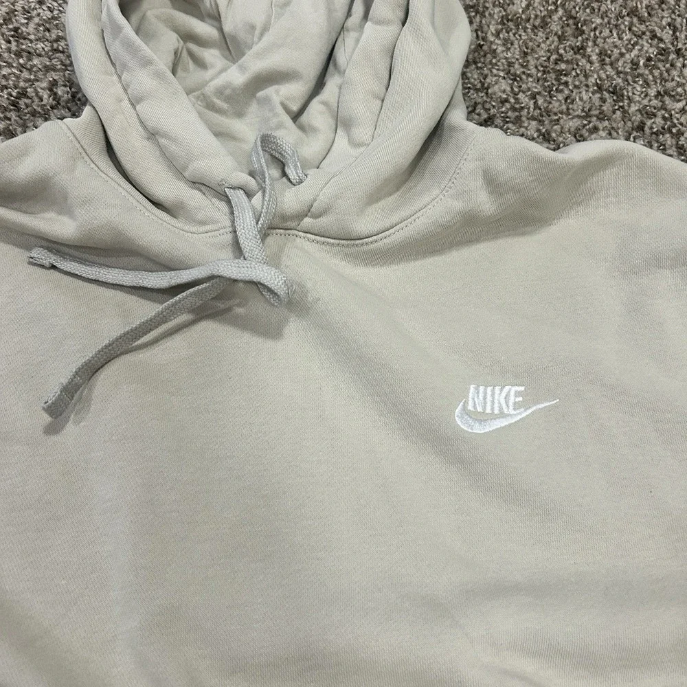 Nike Sweatshirt Womens Large Beige Pullover Hoodie Cropped Oversize Fit Swoosh